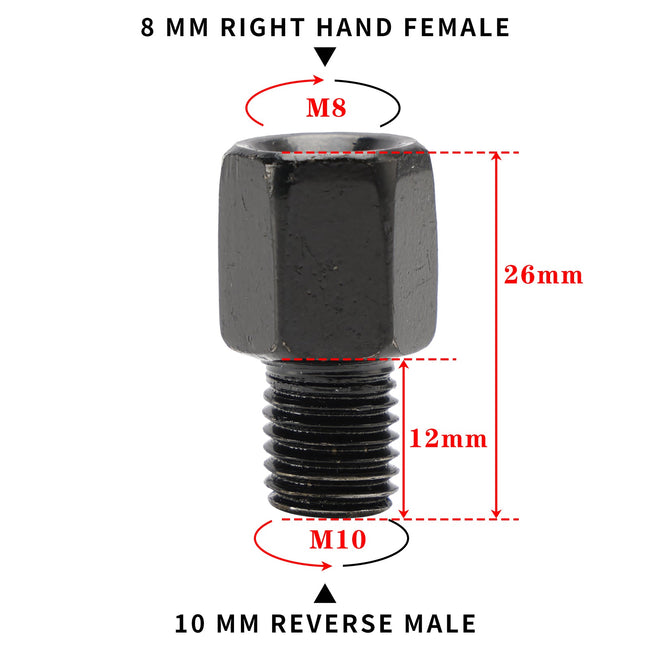 2x Universal Fit Motorcycle Scooter Mirror Adaptors 8mm Standard to 10mm Reverse