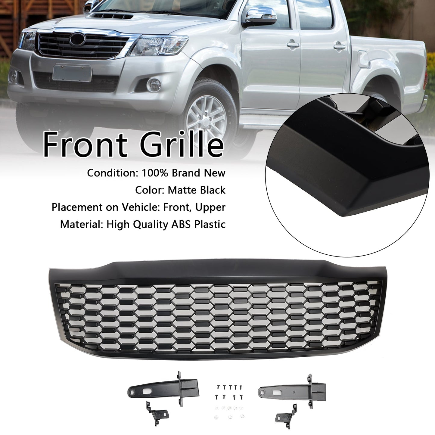 2012-2014 Toyota Hilux Vigo MK7 Matt Black Front Bumper Grill Grille