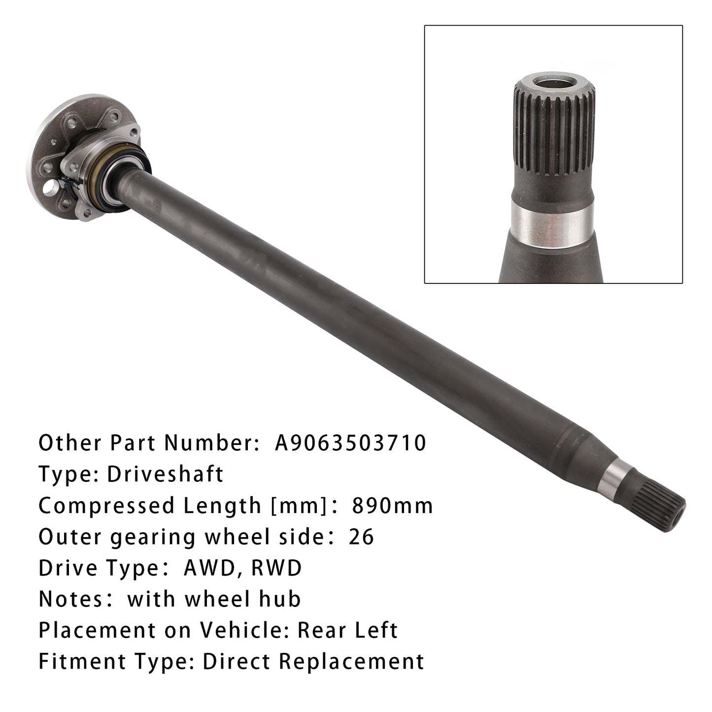 2009-2018 Mercedes-Benz Sprinter 3.5-T B906 319 CDI / BlueTEC 4x4 3.0 Chassis Cab Rear Left Drive Shaft Propshaft A9063503710