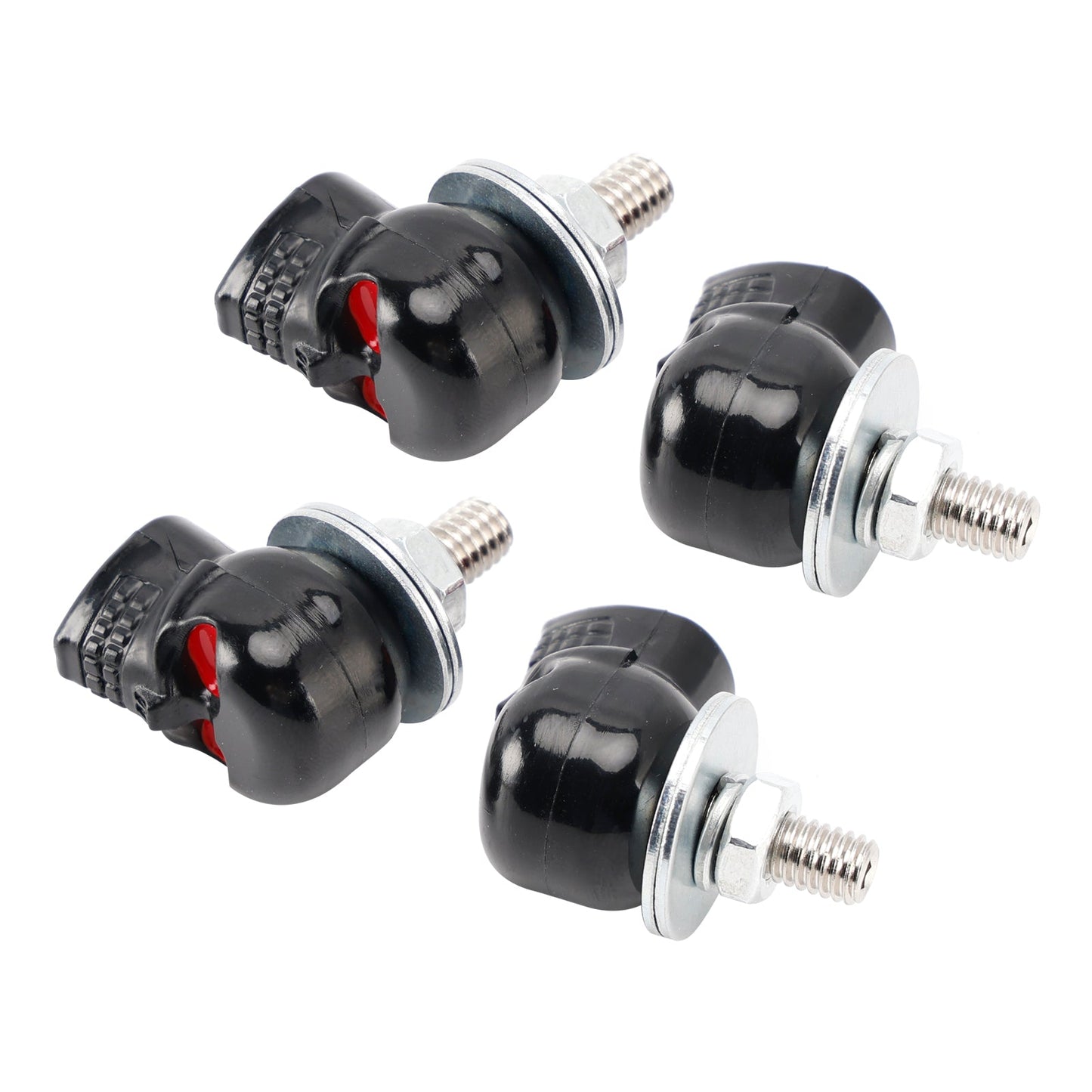 4x Motorcycle Bike Plastic Black Skull License Plate Bolt On Screw On Frame Nut