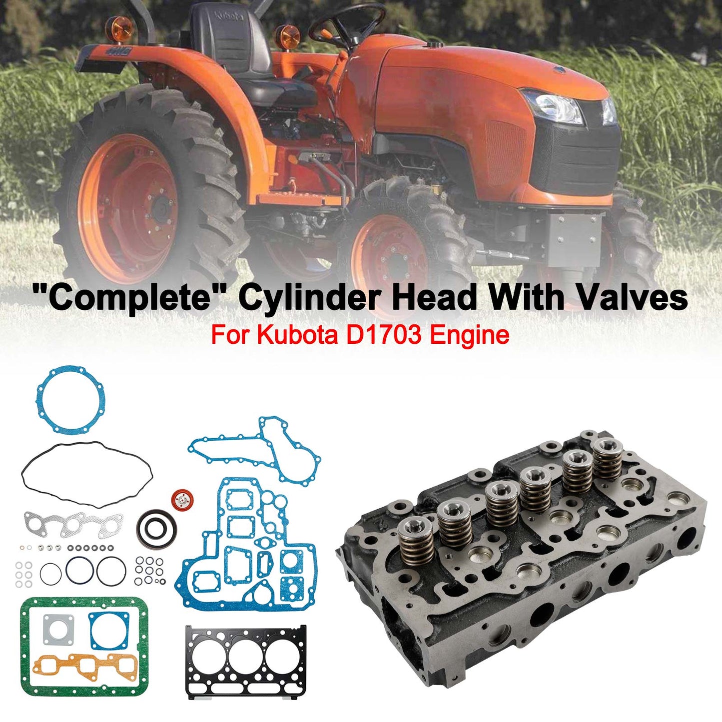 D1703 Complete Cylinder Head & Gasket For Kubota Bobcat 1A033-03043 16487-03040