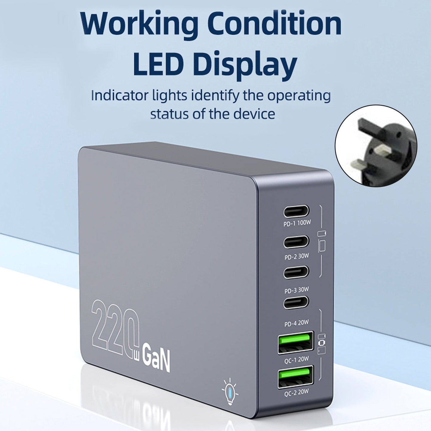 F8A Charging Station USB 6-Port Fast Charger PD100W Charging Stand Smart Charger