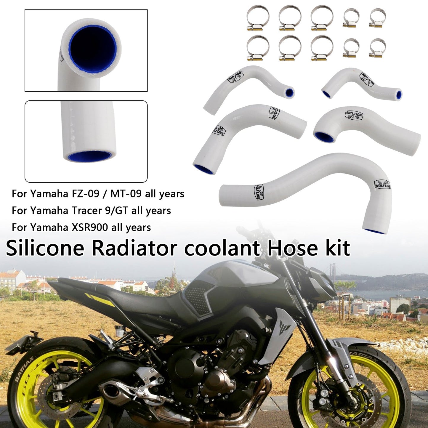 Yamaha MT-09 XSR900 Tracer 9/GT all years Silicone Radiator coolant Hose