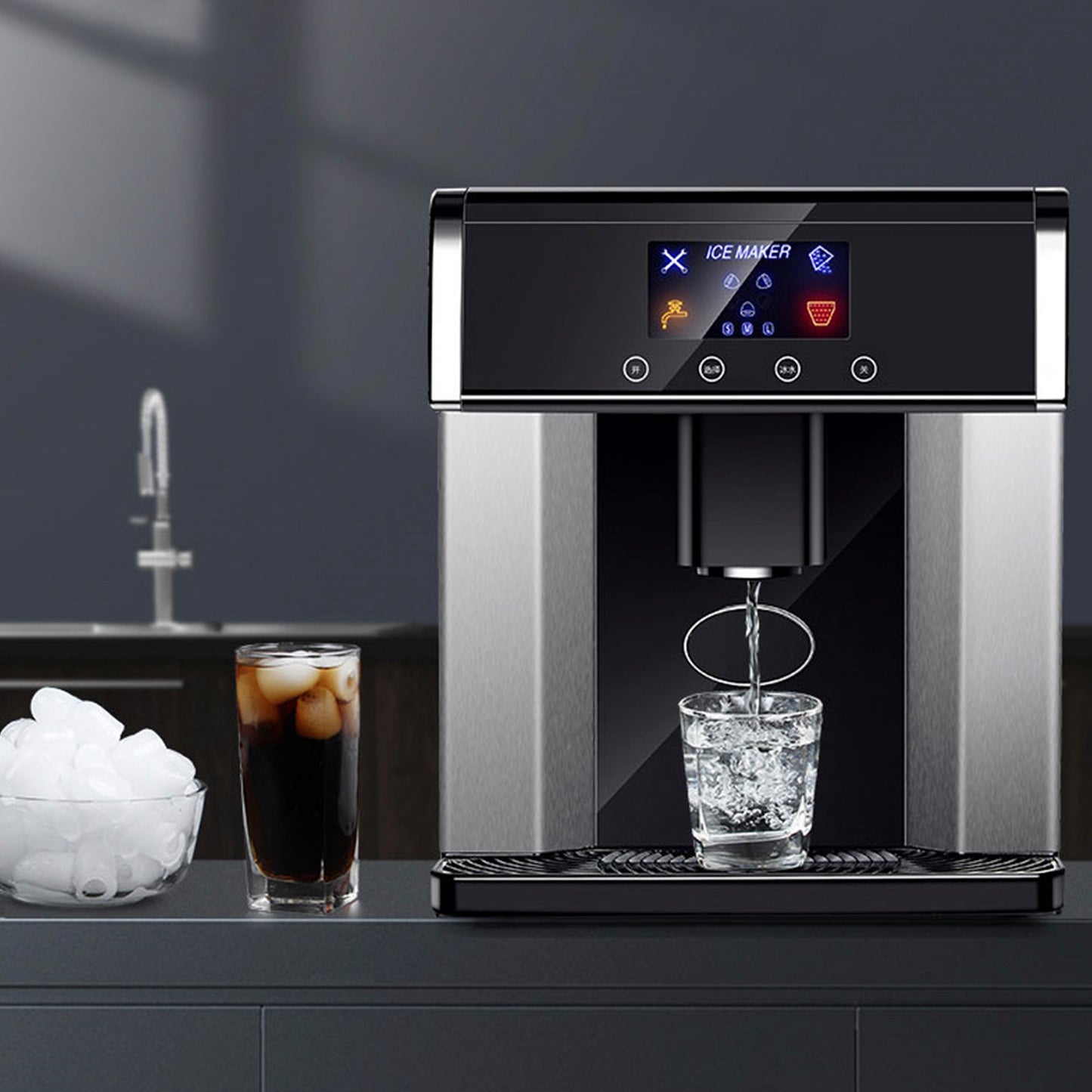 LCD Ice Cube Machine Maker Stainless Steel 3 Ice Sizes Ice water 2 in 1 UK