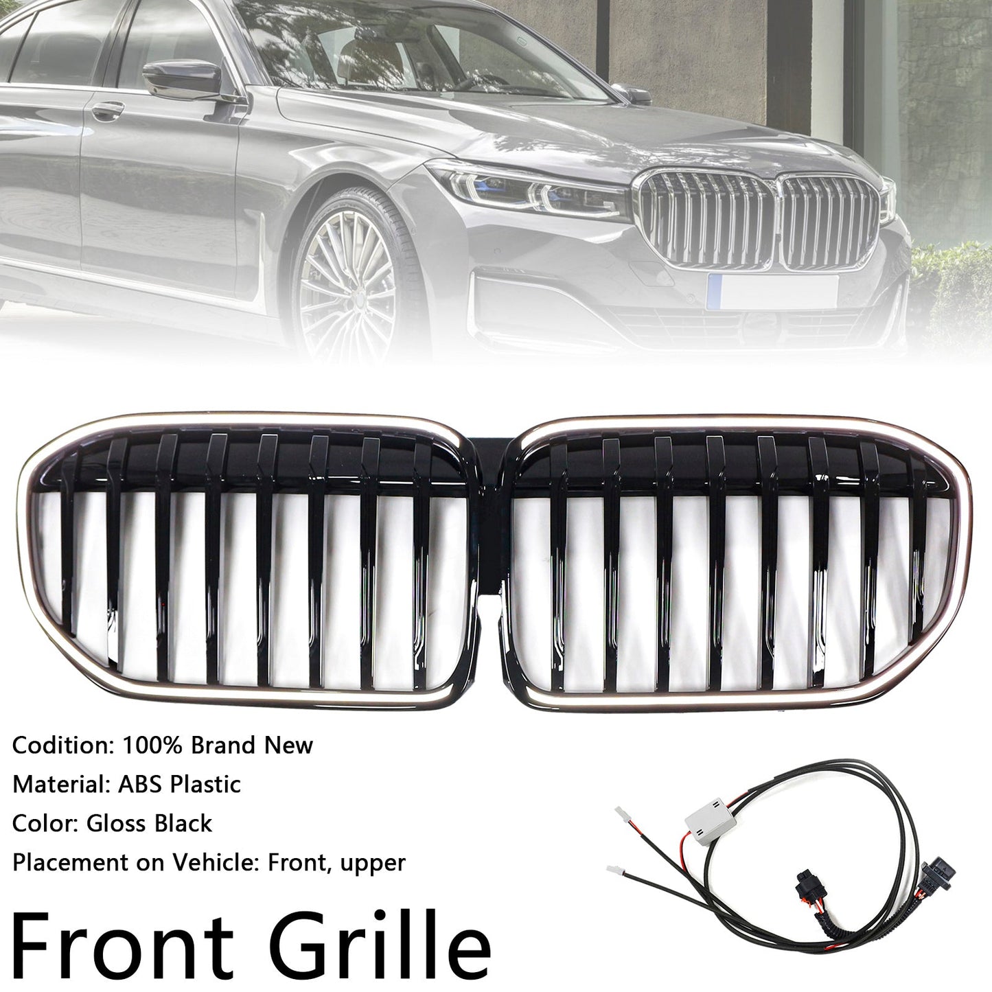 2019-2022 BMW 7 Series G11 G12 Single Slat Gloss Black Front Grill Grille Fit