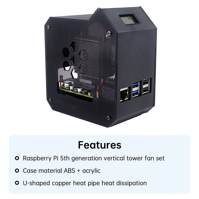 Raspberry Pi 5 Vertical Tower Fan Set with 0.96 inch OLED Screen Radiator Shell