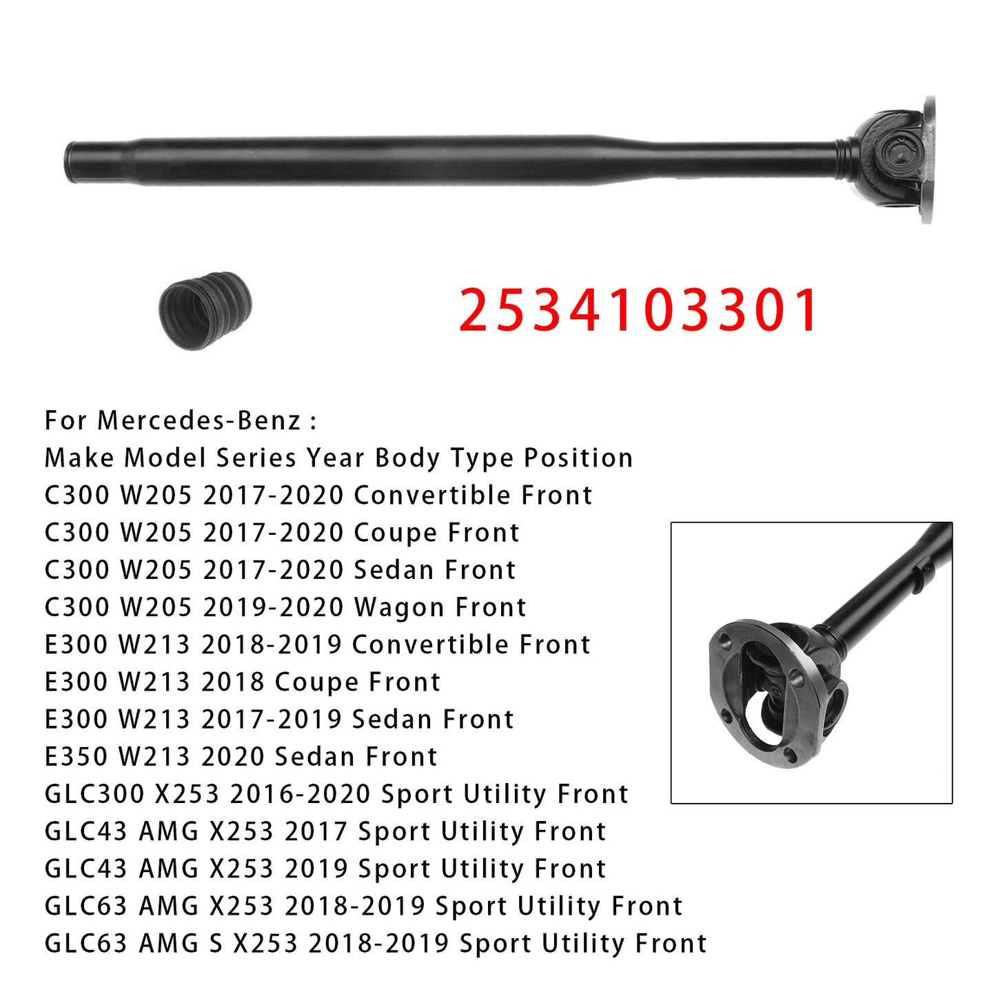 Front Driveshaft Prop Shaft 2534103301 For Mercedes-Benz C300 E300 E350