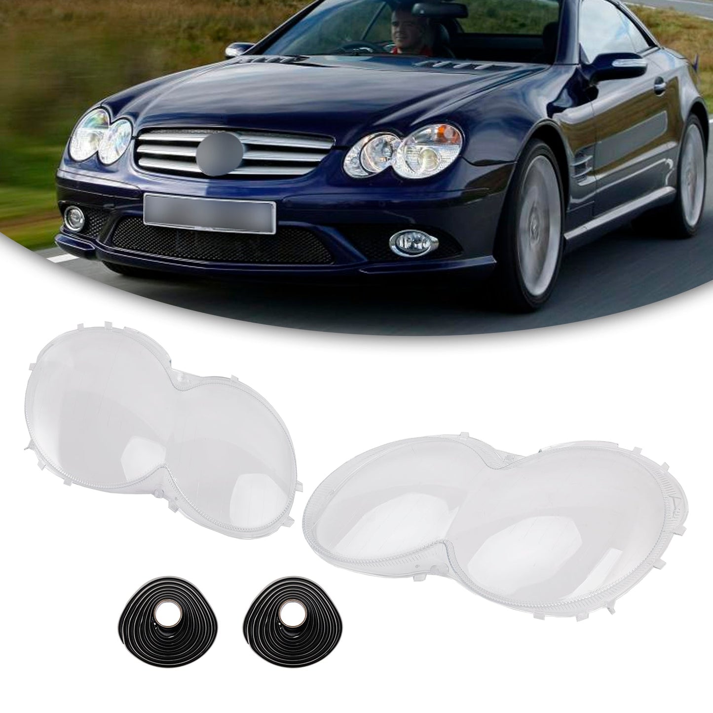 2003-2008 Benz W230/R230 SL500 SL600 2Pcs Headlight Shell Lens Cover+Glue