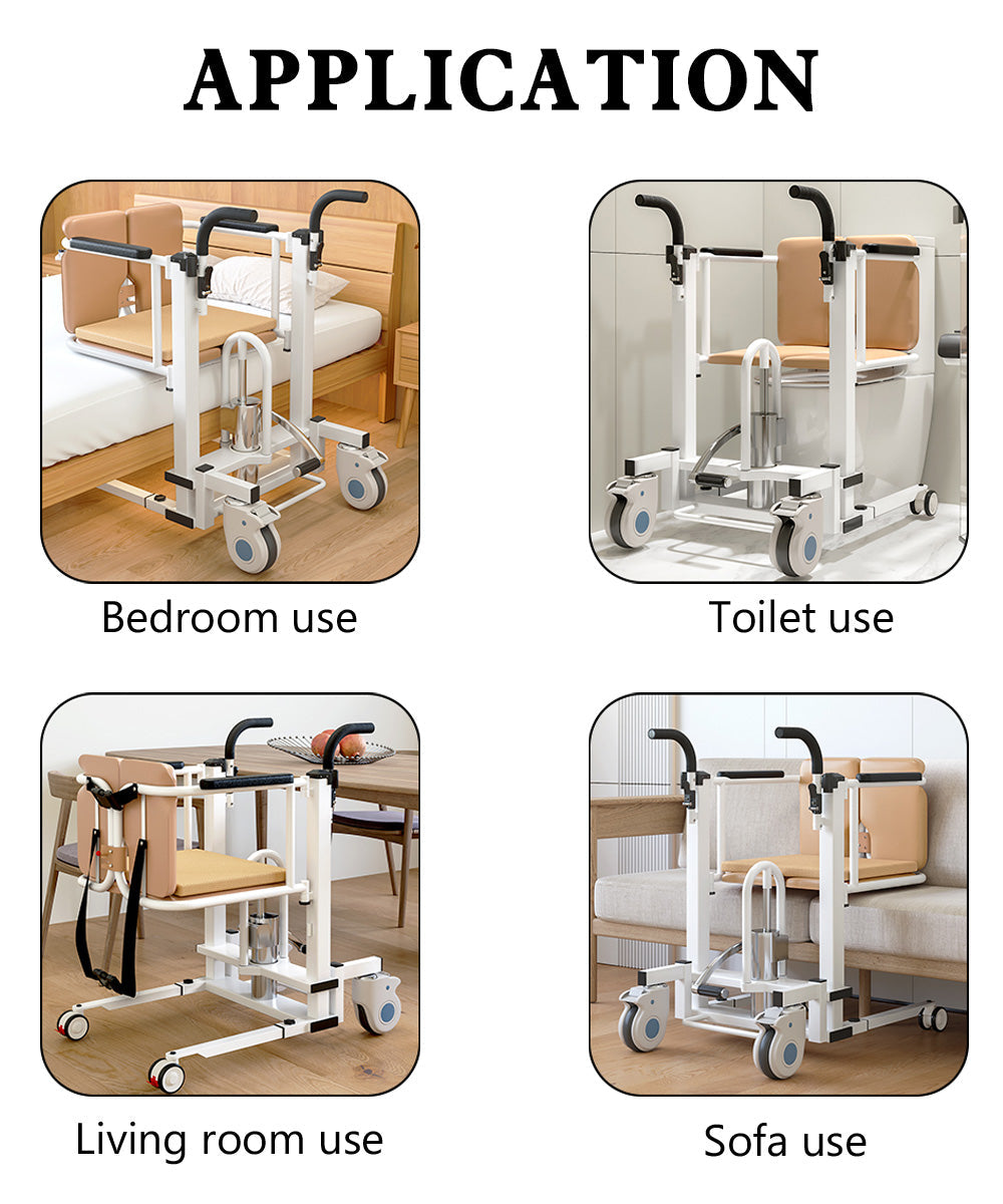 Hydraulic Patient Lift and Transfer Wheelchair w/180°Split Seat And Table