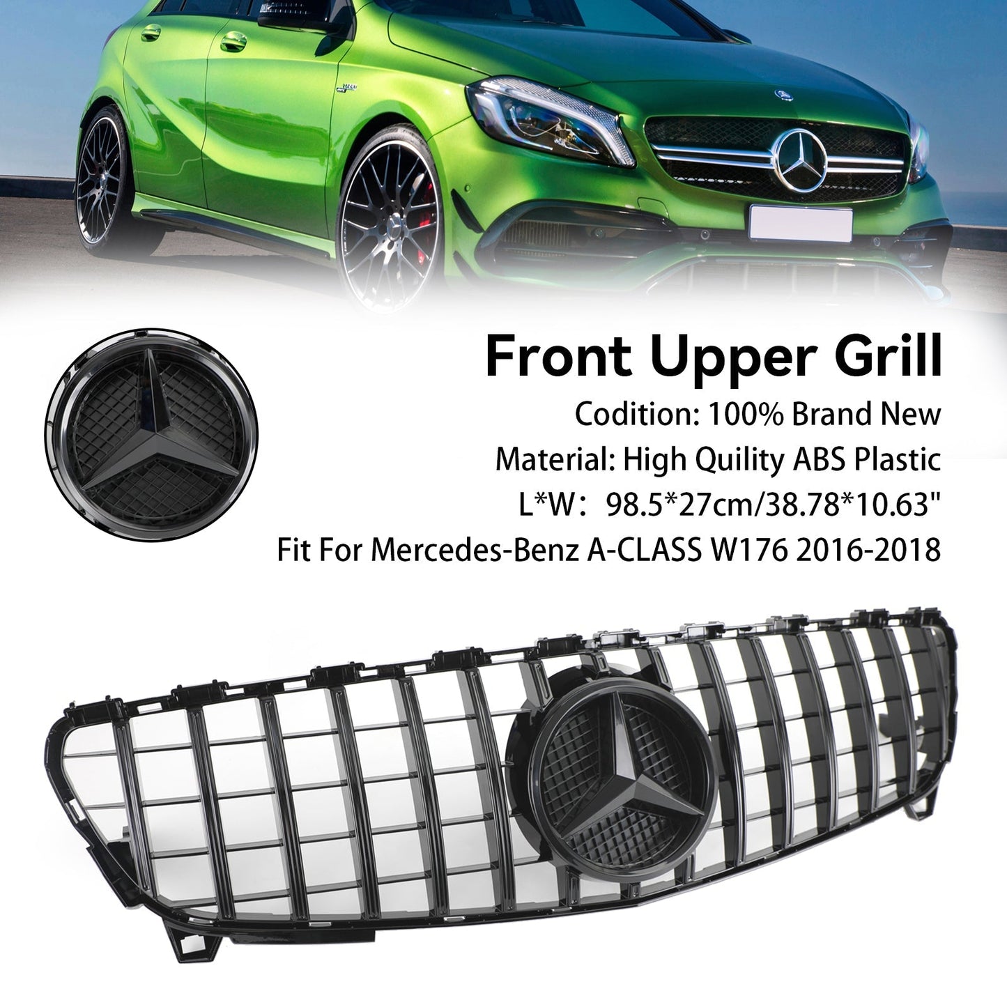 A CLASS W176 2016-2018 MERCEDES BENZ GTR Style Front Bumper Grille Grill