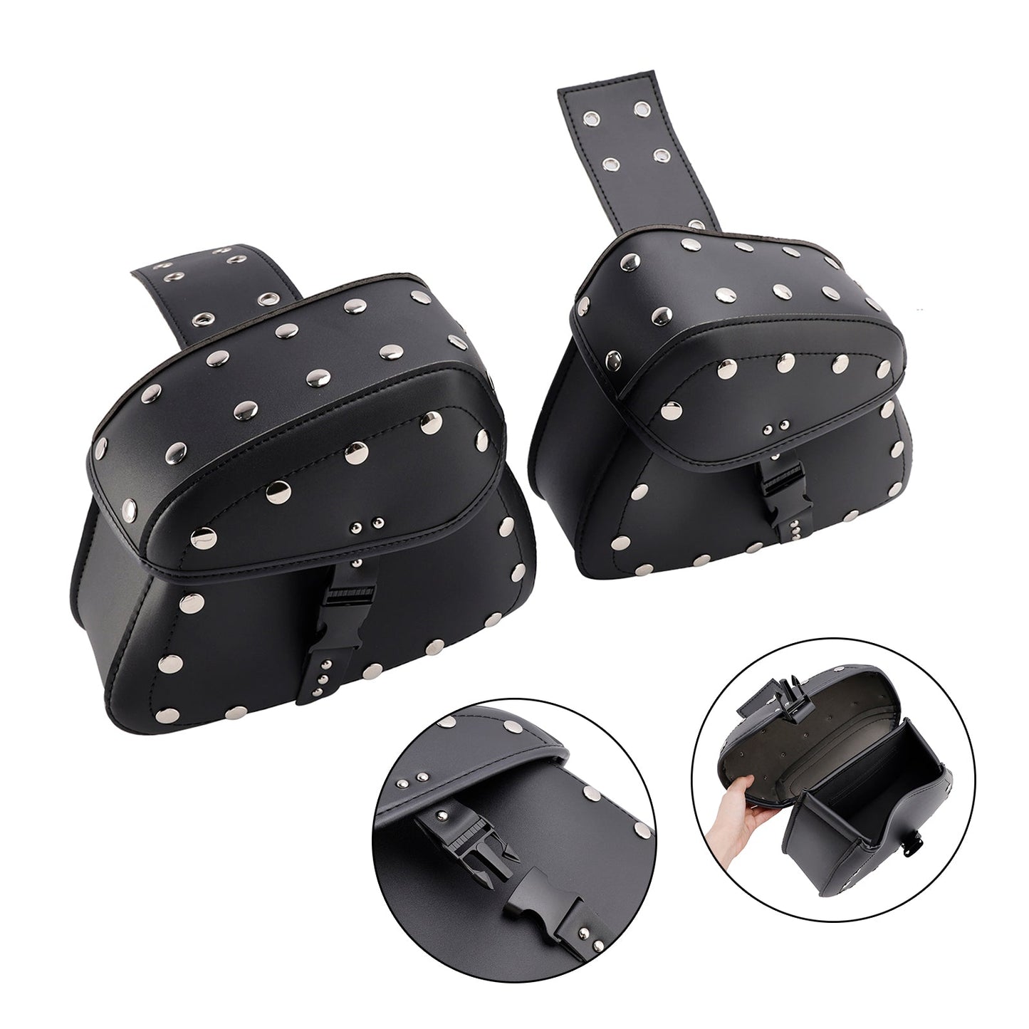 Universal Saddlebag Side Storage Tail Bag Pu Luggage Black 22L For Motorcycle