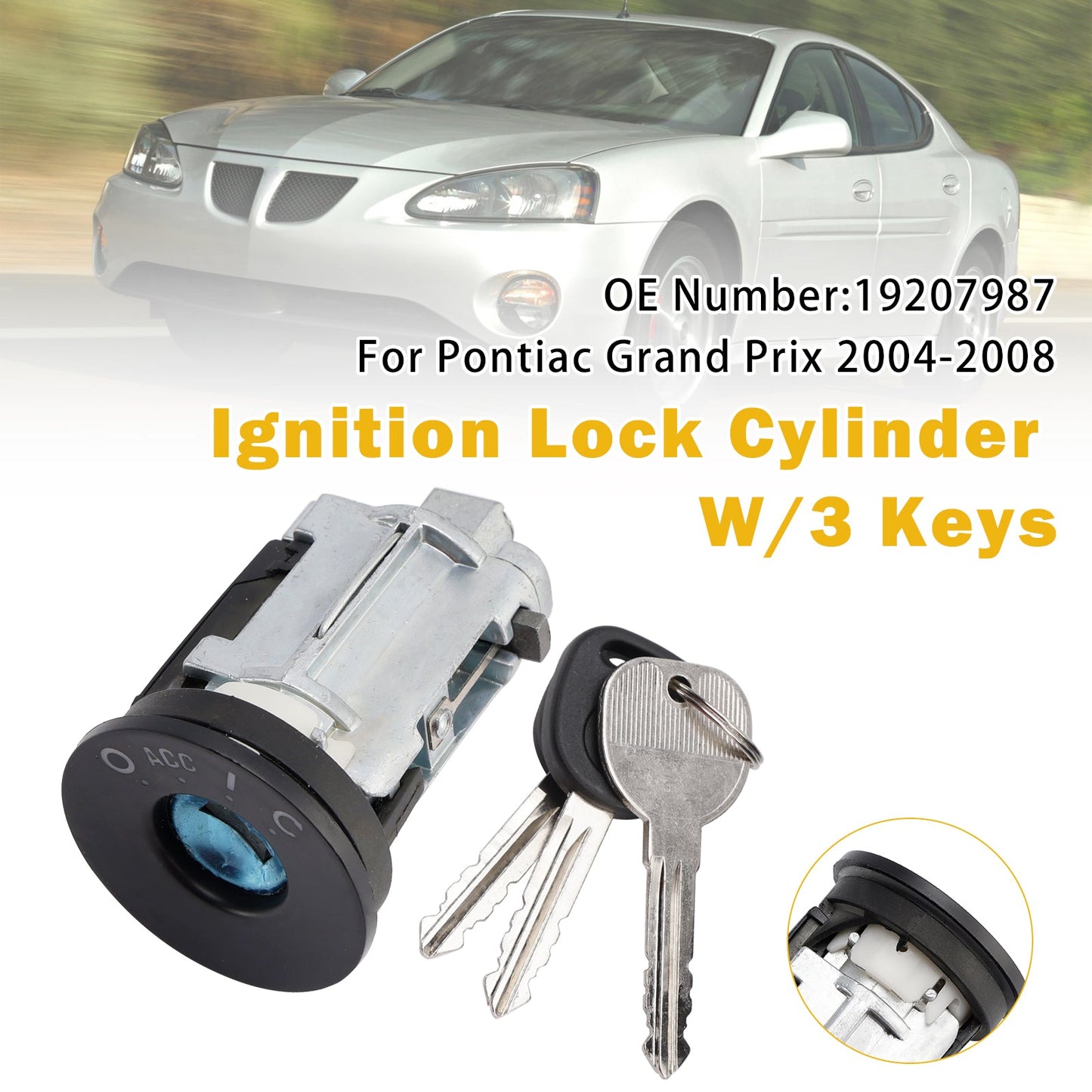 Ignition Lock Cylinder W/3 Keys 19207987 For Pontiac Grand Prix 2004-2008