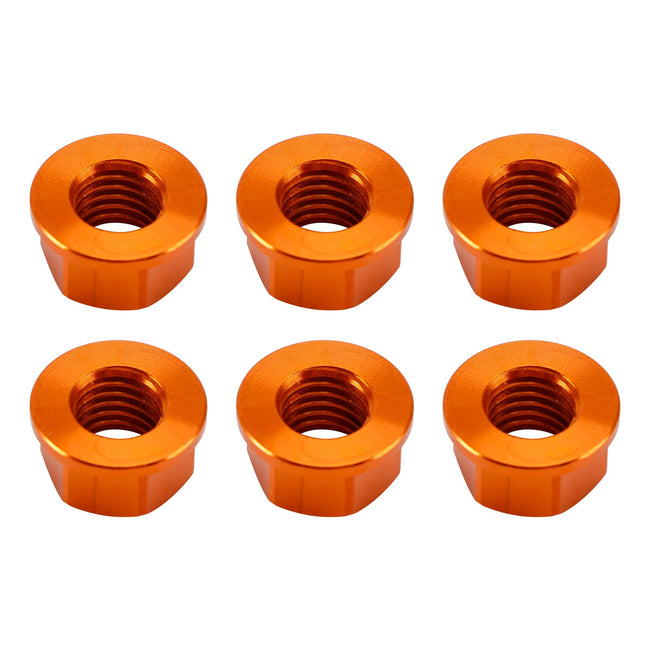 6 Pack Aluminum Rear Sprocket Flange Nuts M10X1.5mm Orange For Motorcycle Bike