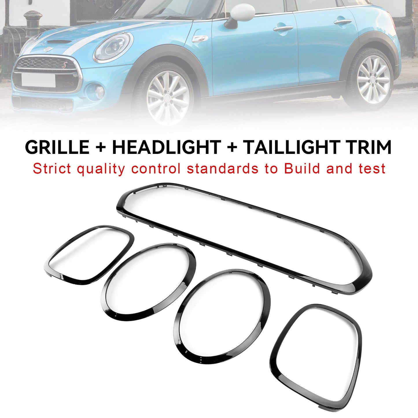 2014-2021 Mini Cooper F55 F56 F57 Black Grill + Headlight + Taillight Trim