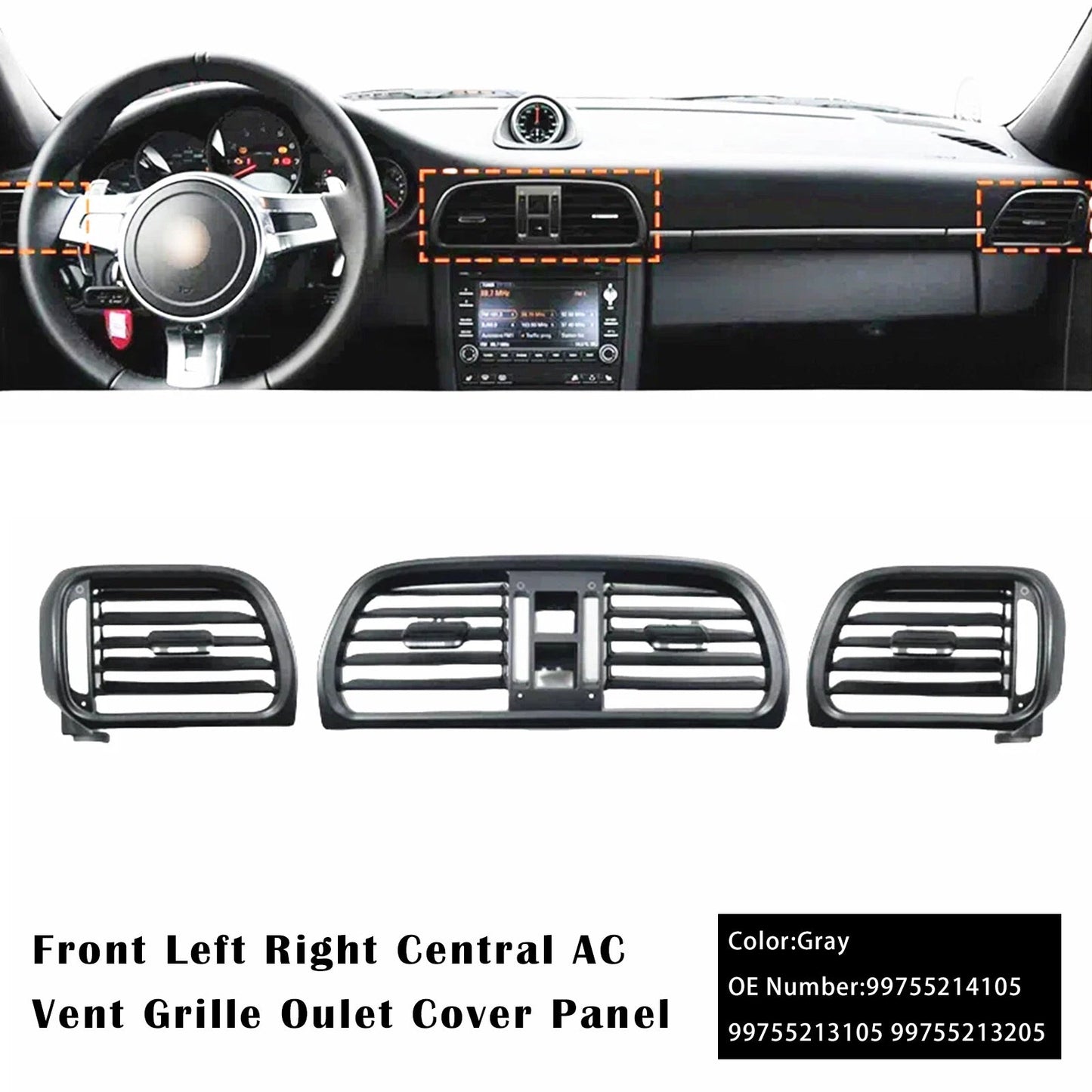 2004-2012 Porsche GT2 GT3 997 Left Right Central AC Vent Cover Gray 99755214105 99755213105 99755213205