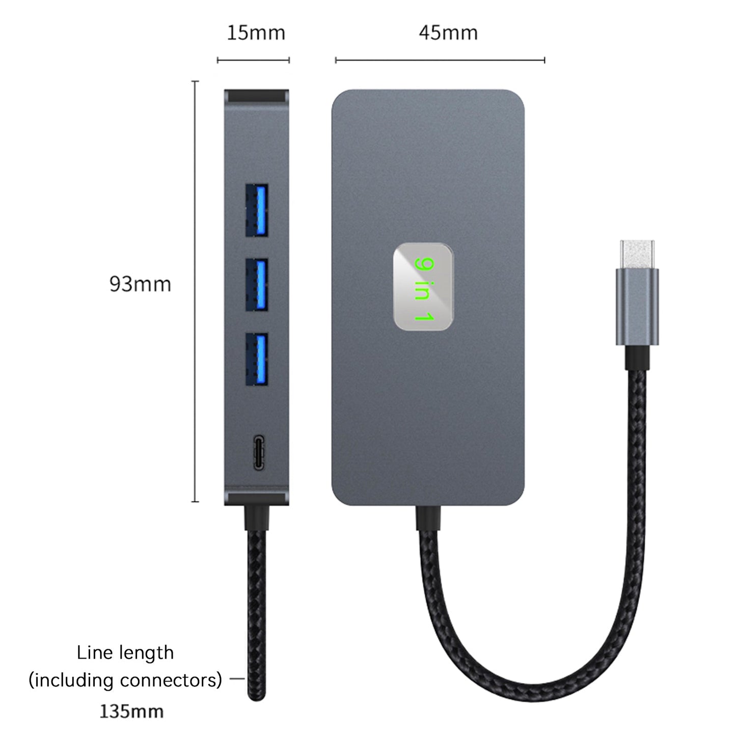 9 in 1 TYPE-C to RJ45(Gigabit)+USB3.0*3+HDMI+USB-CS Data+PD100W+SD/TF iPad Pro