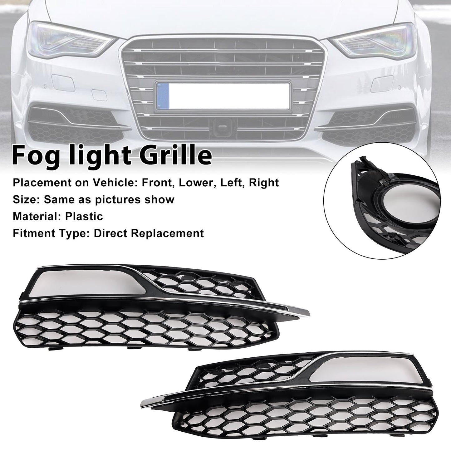 2013-2016 AUDI A3 S3 S-Line Front Lower Bumper Fog Light Cover Grill 8V3807682G 8V3807681G