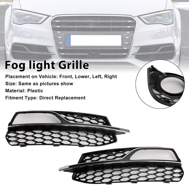 2013-2016 AUDI A3 S3 S-Line Front Lower Bumper Fog Light Cover Grill 8V3807682G 8V3807681G