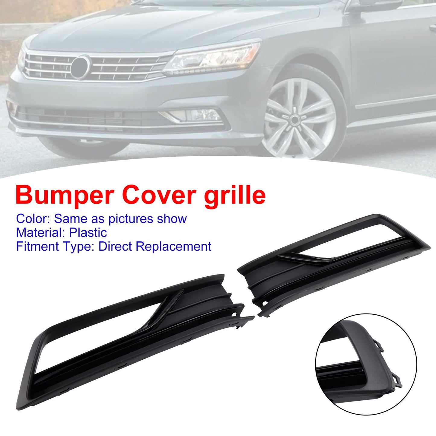 2PCS Fog Light Lamp Grill Cover Fit VW Passat B8 NMS (USA Car) 2016-2018