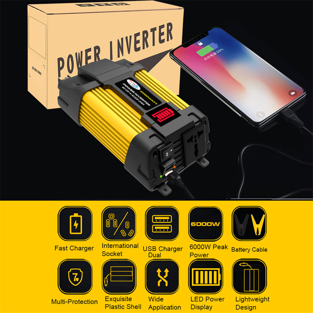 4000W Car Power Inverter Sine Wave w LED Display DC 12V To AC 220V Inverter