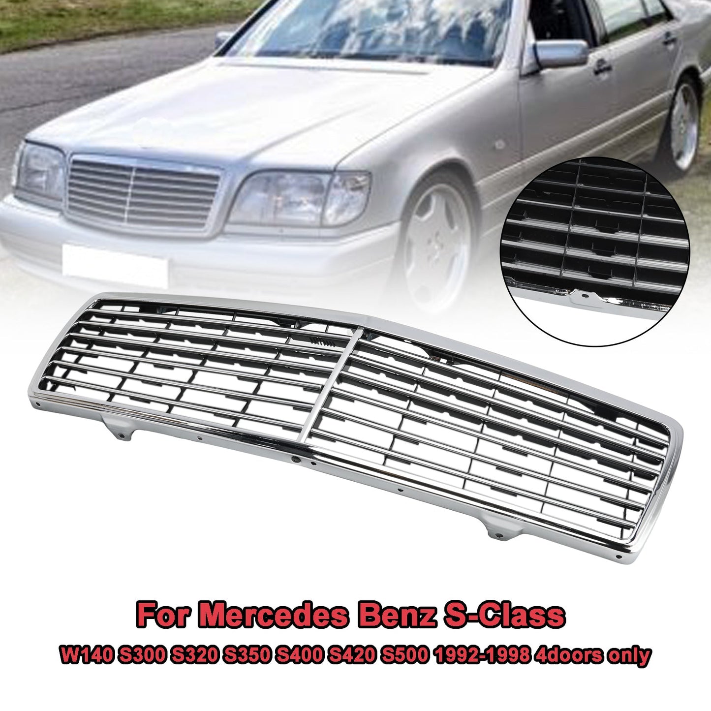 1992-1998 Mercedes Benz S-Class W140 Chrome Front Bumper Grill Grille