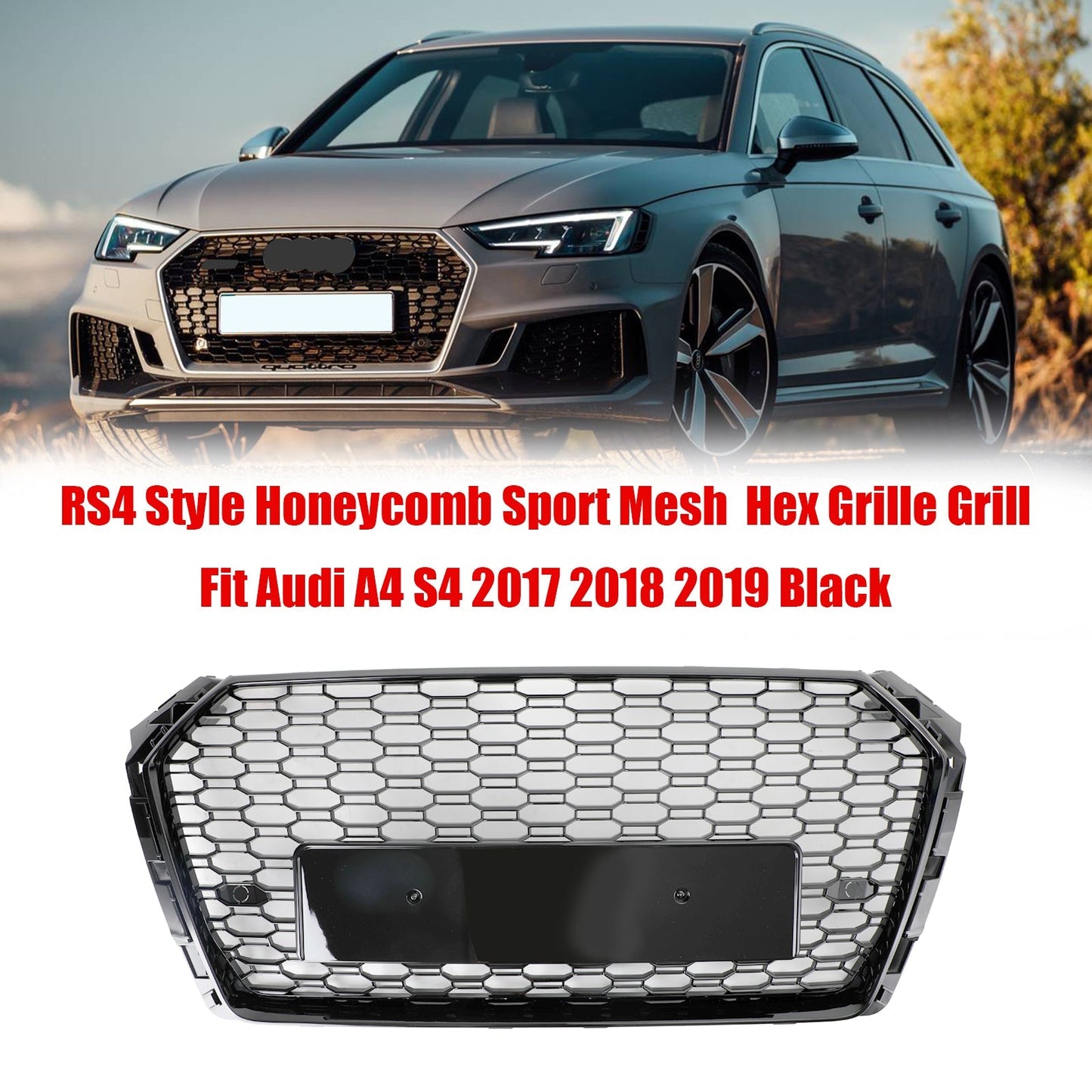 Audi S4 2017-2019 Honeycomb Mesh Hex Car Grille Grill RS4 Style Black