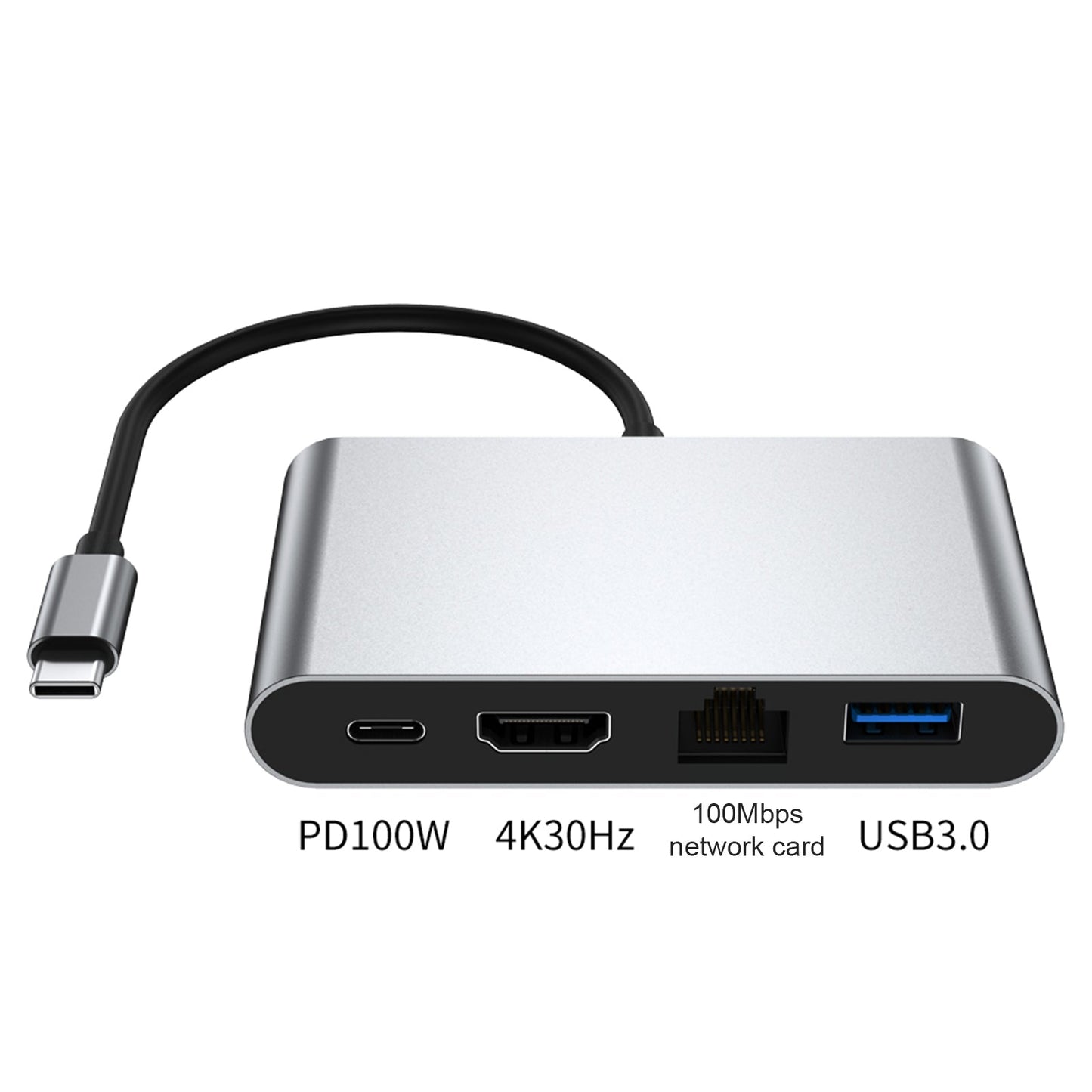 4 in 1 Docking Station TYPE-C to RJ45 100M HDMI USB3.0 PD Interface for MacBook