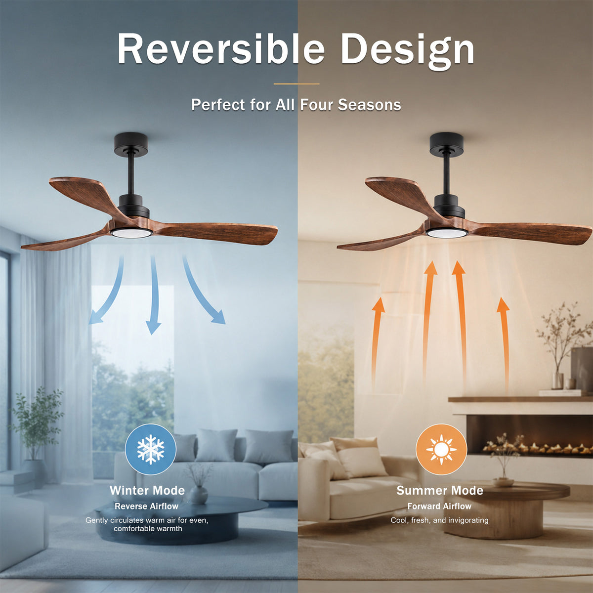Remote/App 52" Smart Ceiling Fan with Light Solid Wood Blades Ultra Quiet
