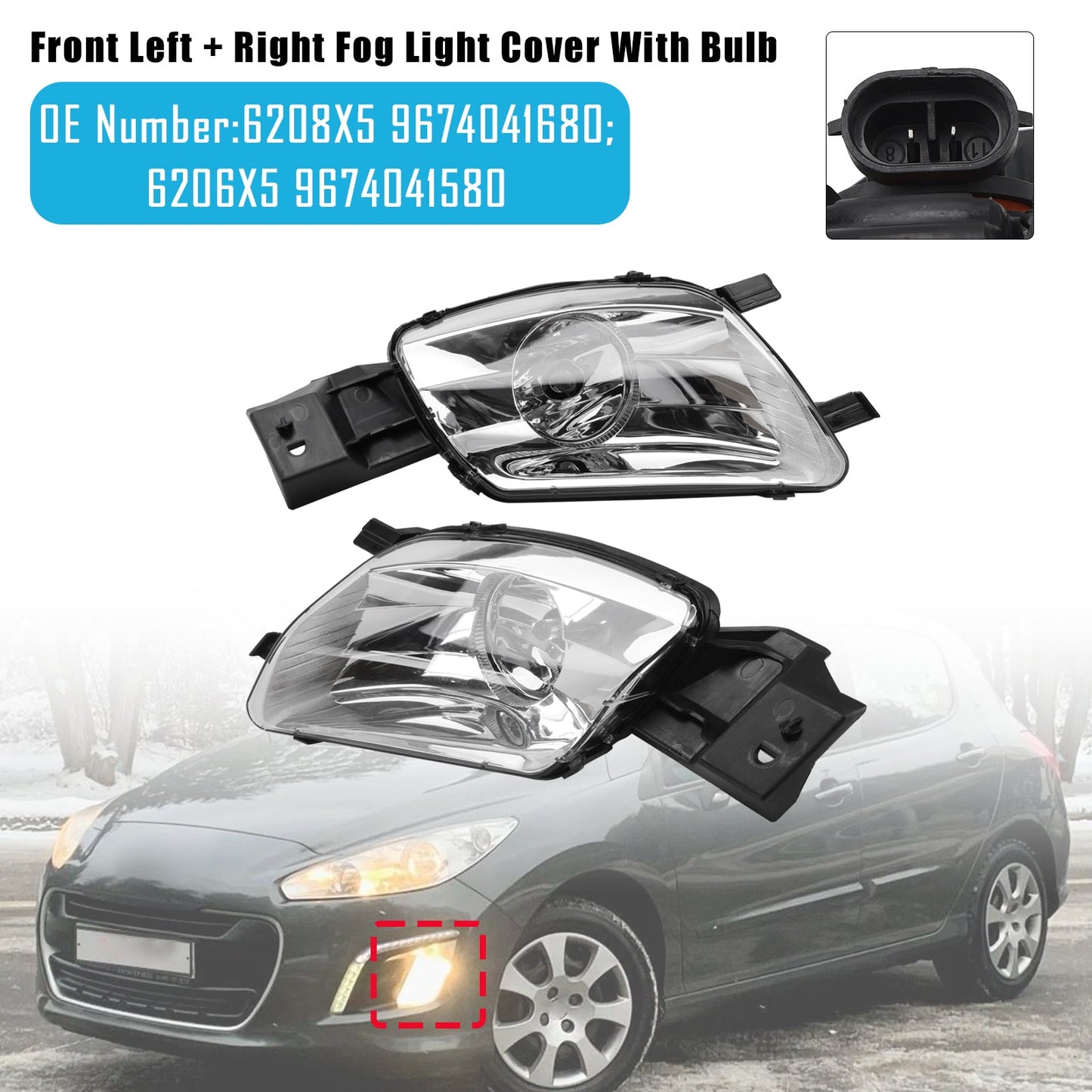 For Peugeot 308 I 4A-4C 2007-2014 Front Left + Right Fog Light 6208X5 9674041680
