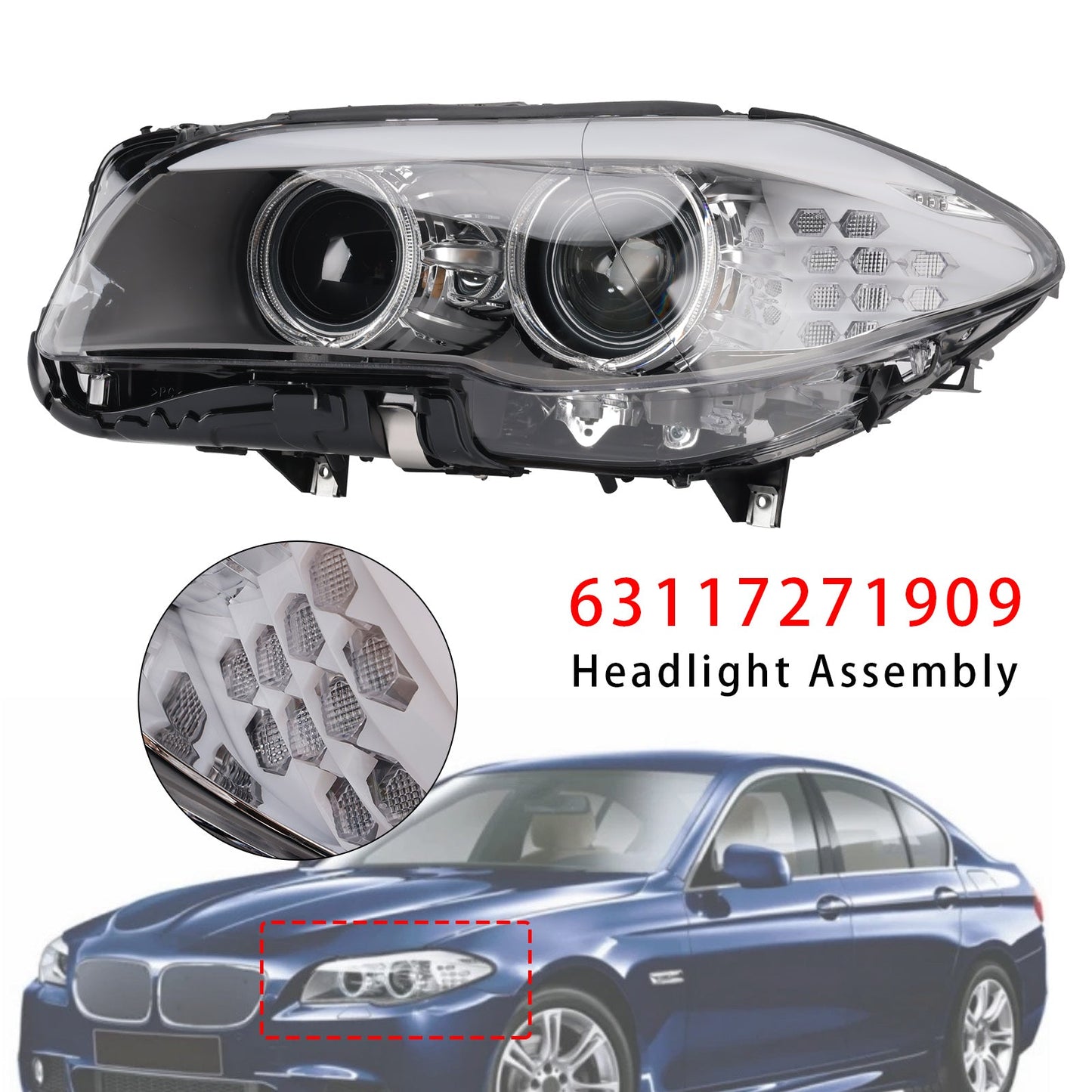 2010-2013 For BMW 5 Series F10 Saloon Xenon LED DRL Left Headlight W/O AFS 63117271909