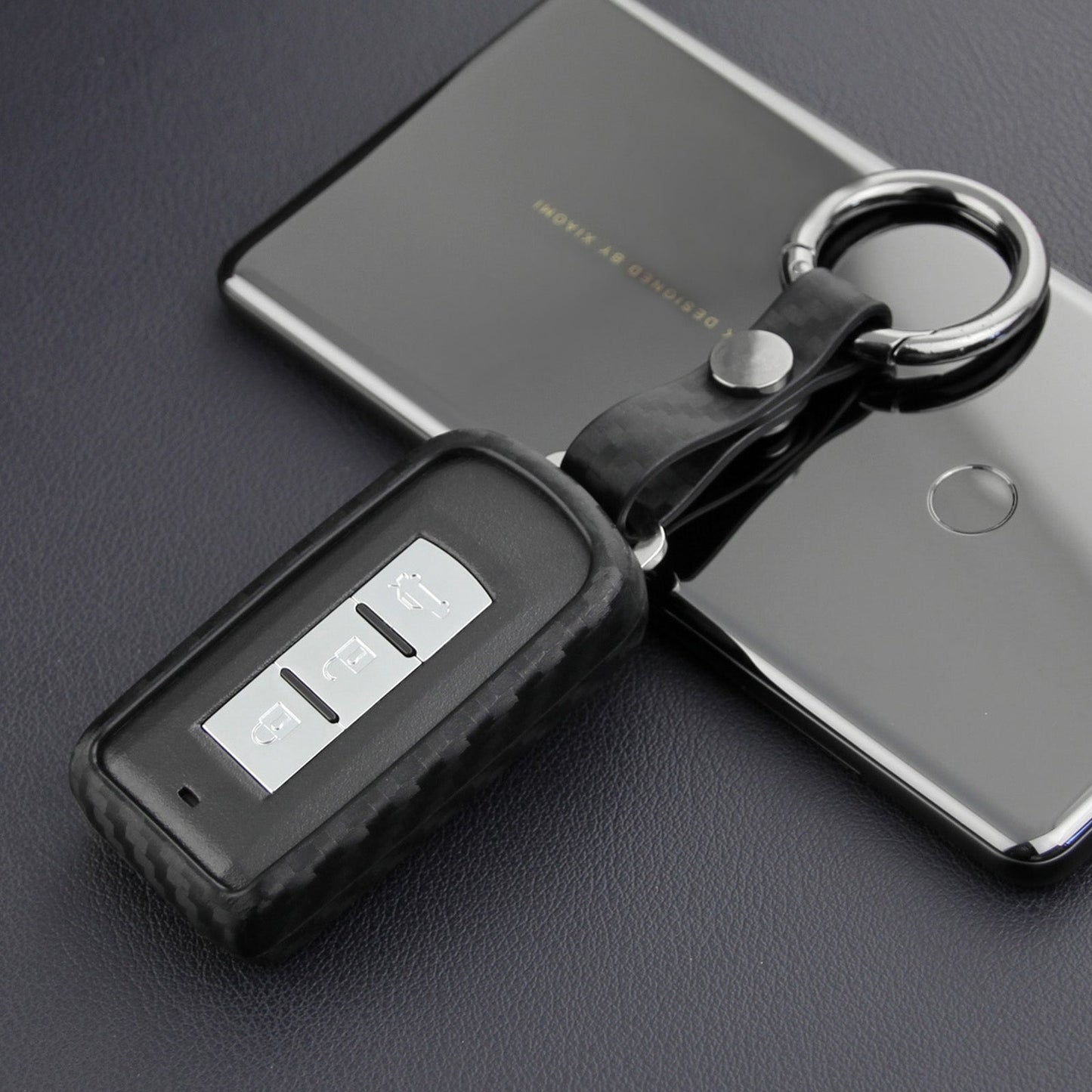 Leather Silicone Car Key Case Cover With Buckle For Mitsubishi