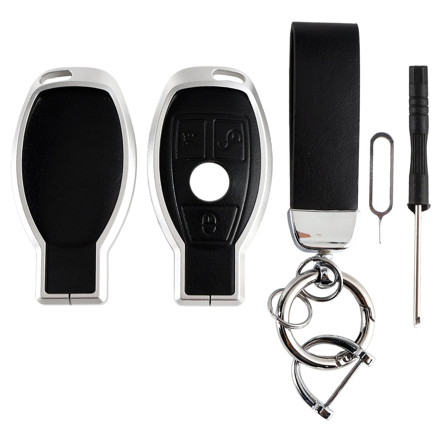 Benz GLC GLK CLS Leather Alloy Aluminum TPU Car Key Black Case Cover