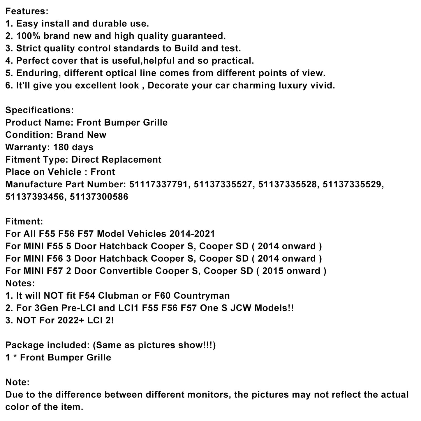 2014 onward MINI F55 5 Door Hatchback Cooper S, Cooper SD GP-Style Gloss Black Red Trim Front Grille