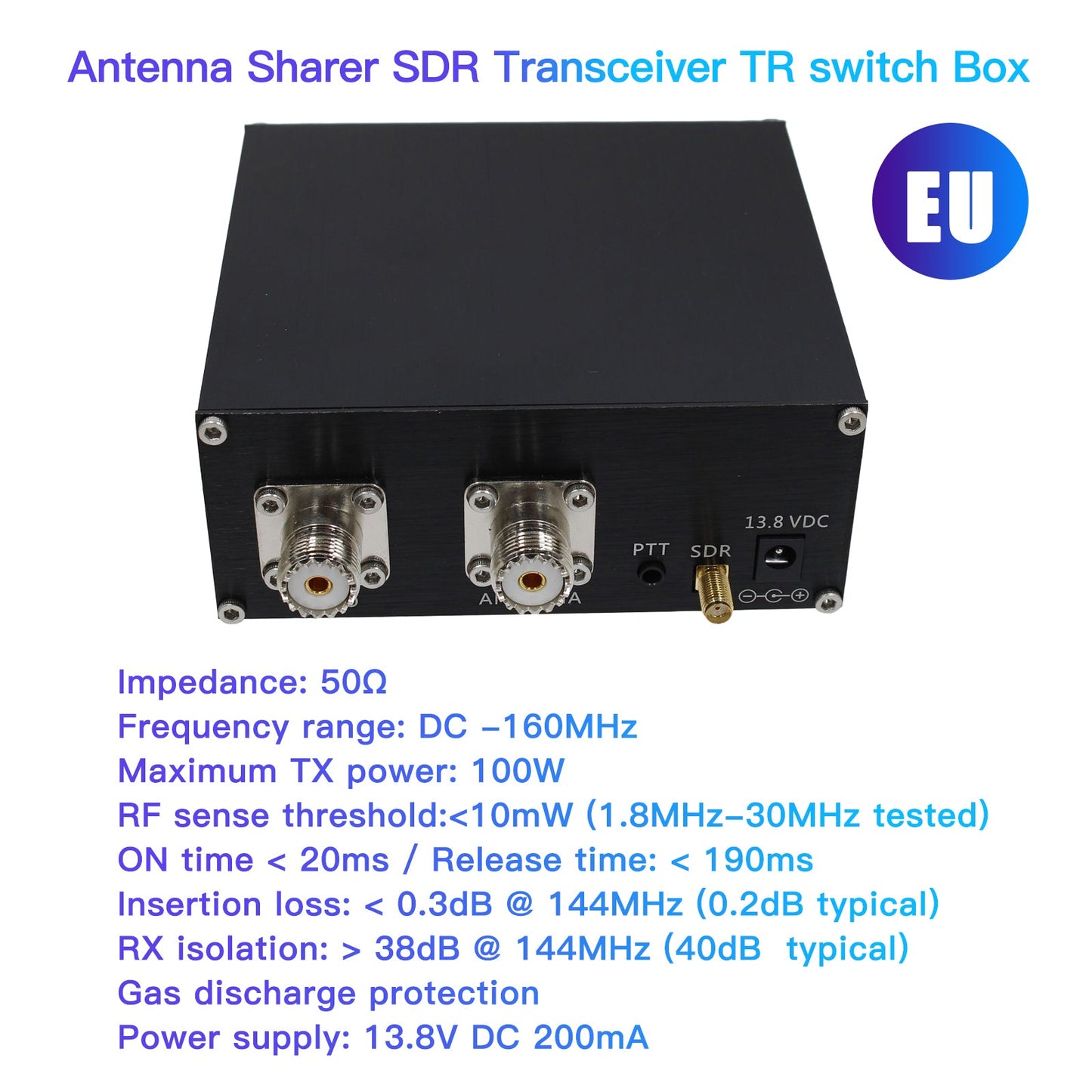 SDR Receiving Switching Antenna Sharing Transceiver TR Switch Box 100W DC 160MHz EU Plug