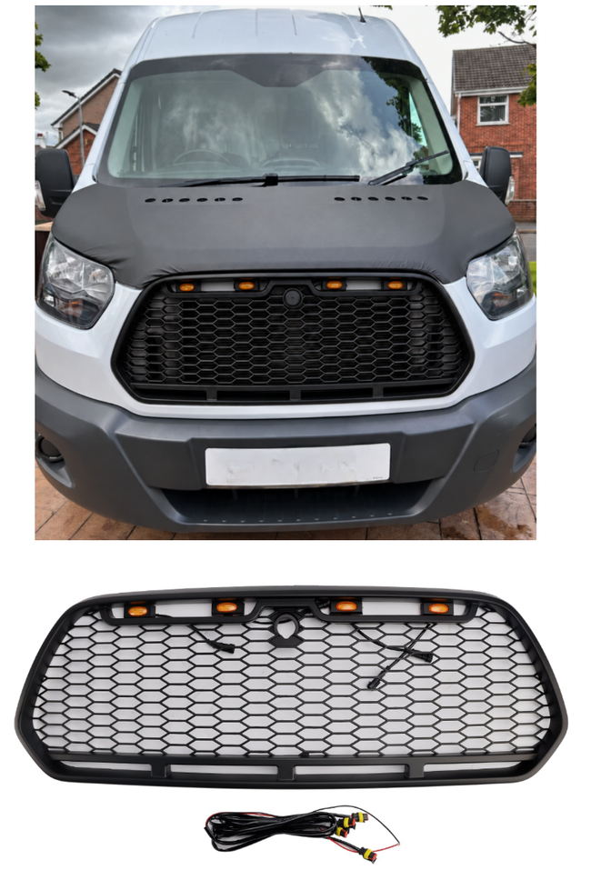 2015-2018 Ford Transit MK8 Raptor w/LED Matt Black Front Bumper Grill Grille