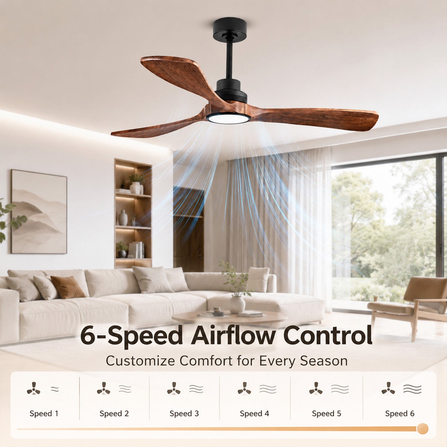 Remote/App 52" Smart Ceiling Fan with Light Solid Wood Blades Ultra Quiet