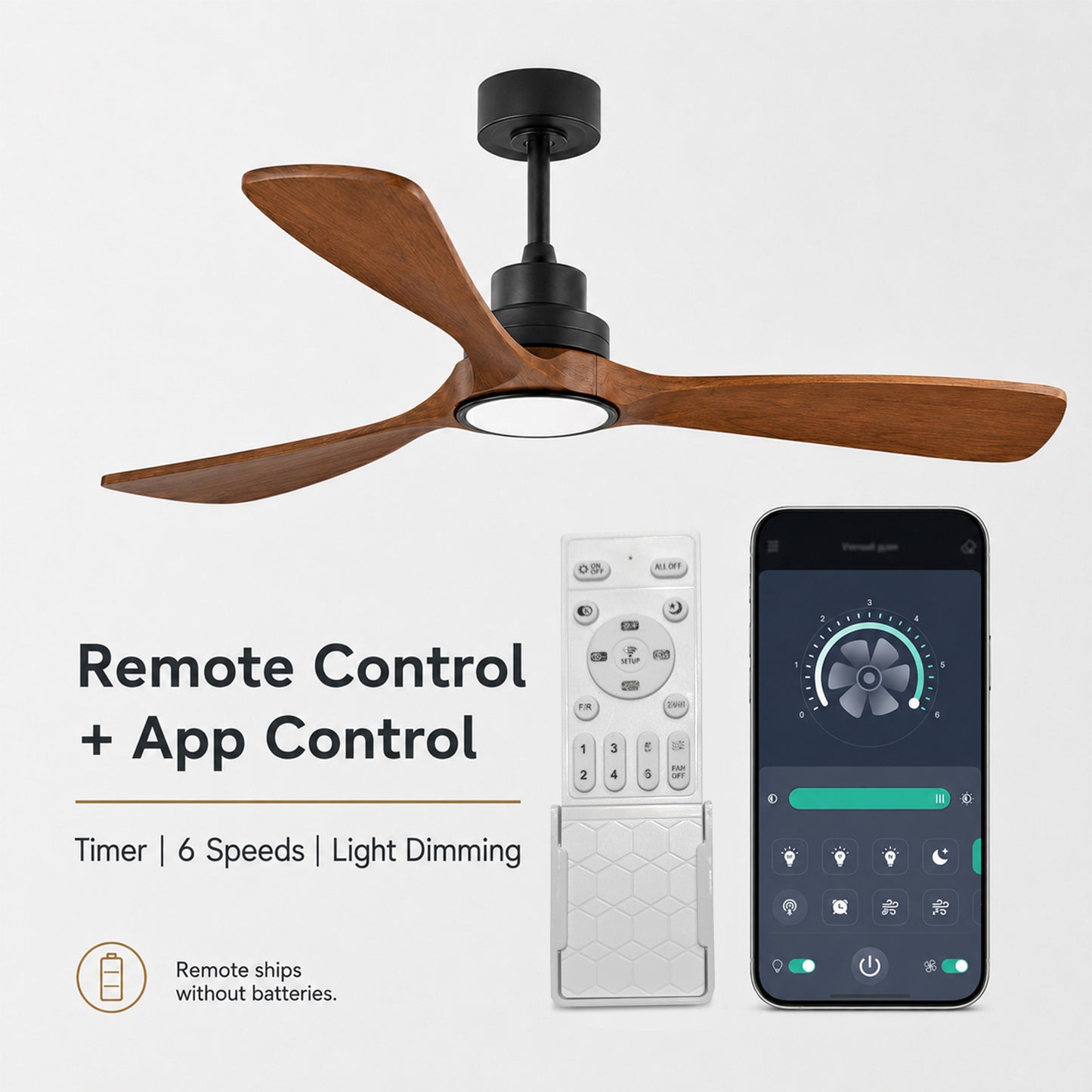 Remote/App 52" Smart Ceiling Fan with Light Solid Wood Blades Ultra Quiet