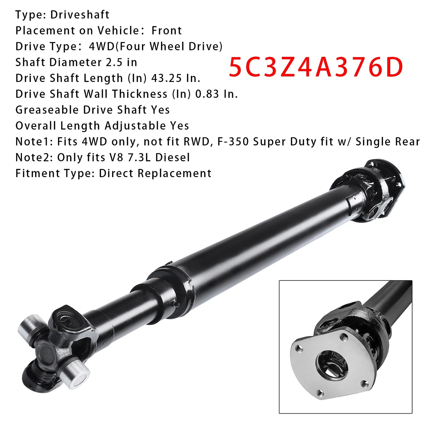1999-2001 Ford F-250 Super Duty V8 7.3L Diesel Driveshaft Assembly 5C3Z4A376D F81Z4A376MA