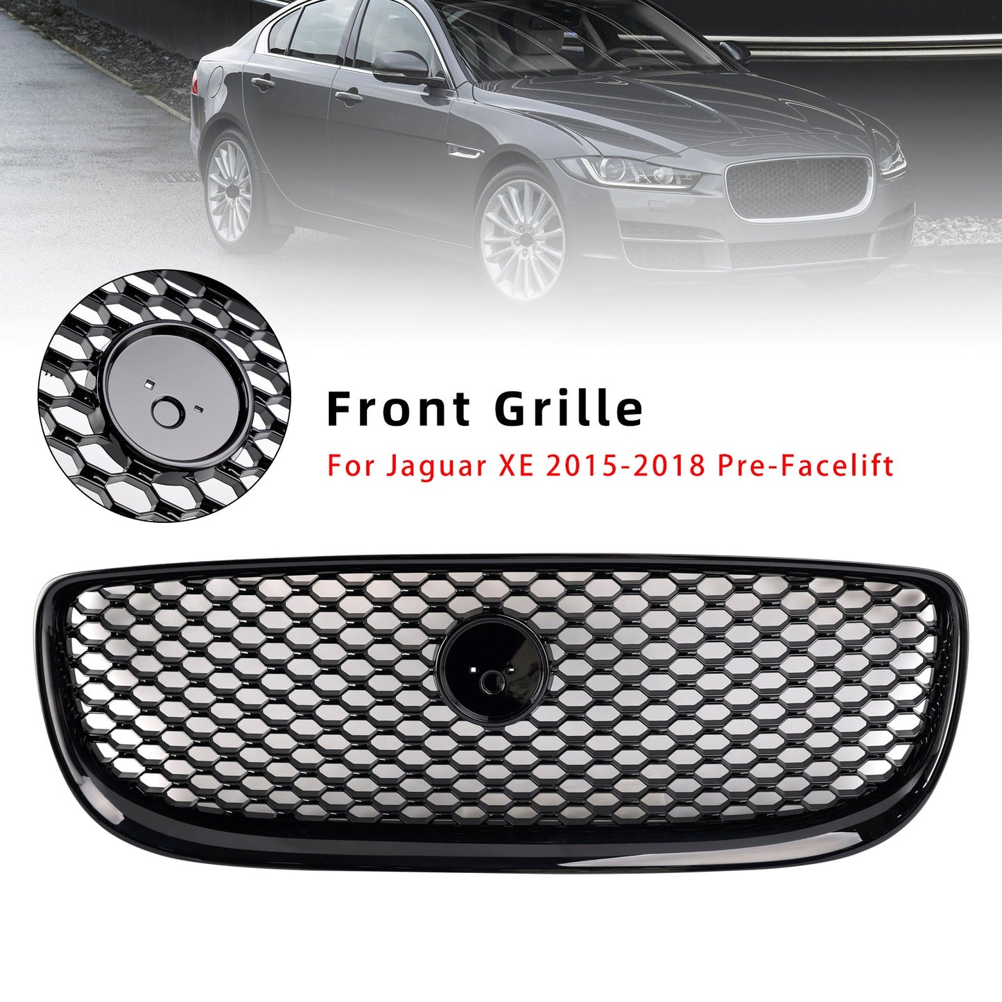 Gloss Black Honeycomb Front Bumper Grille Grill Fit Jaguar XE 2015-2018