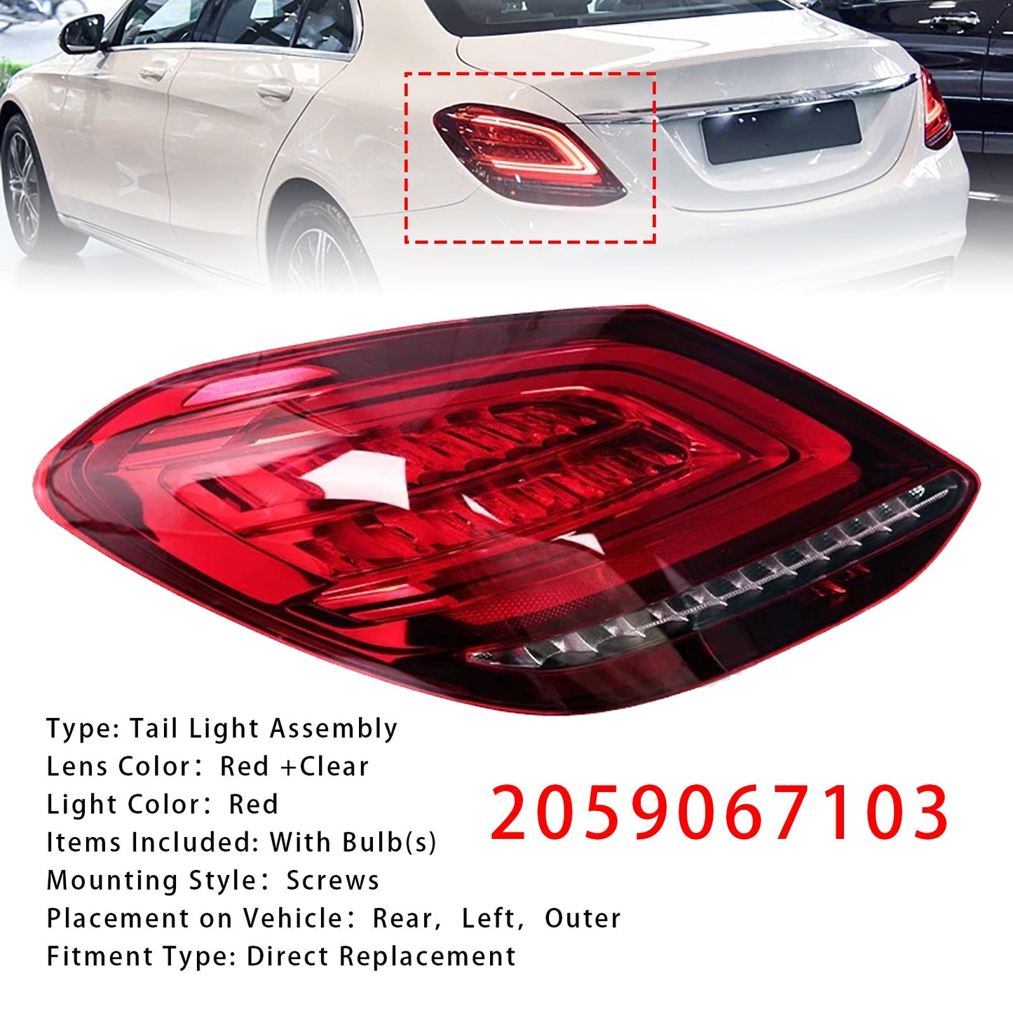 2019-2021 Mercedes Benz W205 Facelift C43 AMG 4Matic Left LED Rear Tail Light Brake Lamp 2059067103 2059067203
