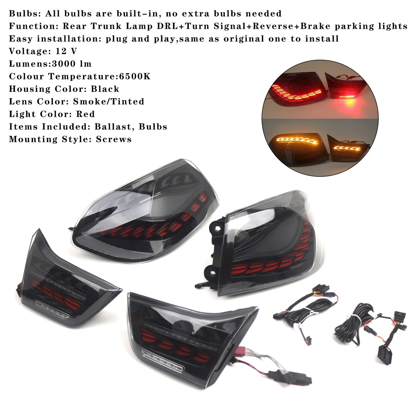 2014-2020 BMW M4 F82 F83 ( Sedan / Coupe / Convertible)L&R Smoked LED Tail Lights Rear Lamp Assembly 63217296100 63217296099