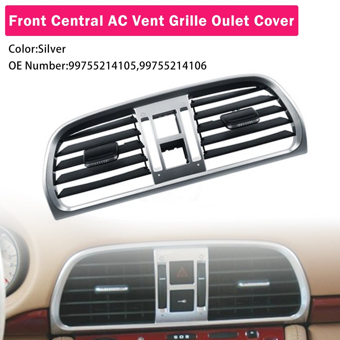 2004-2011 Porsche Carrea 997 Central AC Vent Cover Silver :99755214105 99755214106