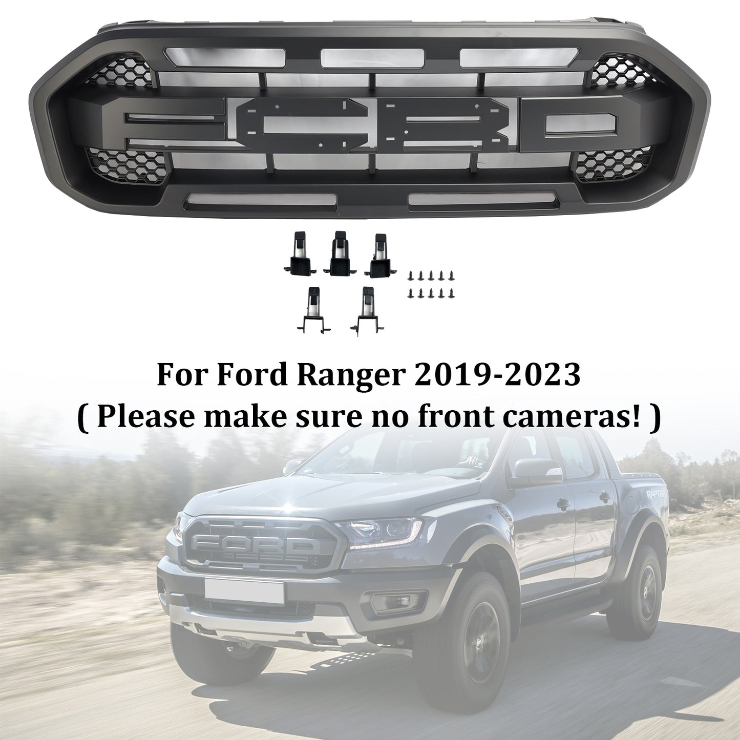 Black Raptor Style Front Bumper Grill Grille Fit Ford Ranger 2019-2023