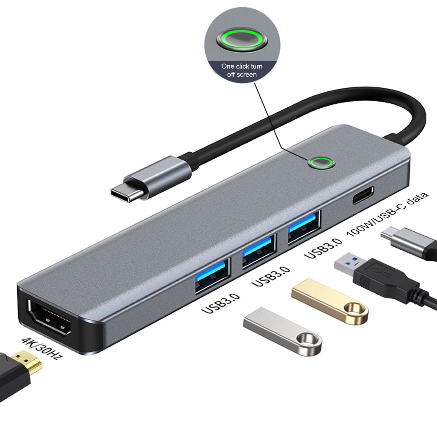 5 in 1 TYPE-C USB3.0 HDMI PD100W Interface Hub Adapter Dock for MacBook iPad Pro