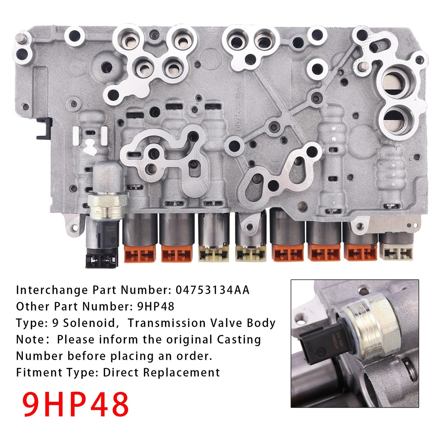 2014-2017 Jeep Cherokee Chrysler Transmission Valve Body With 9 Solenoids 9HP48 04753134AA