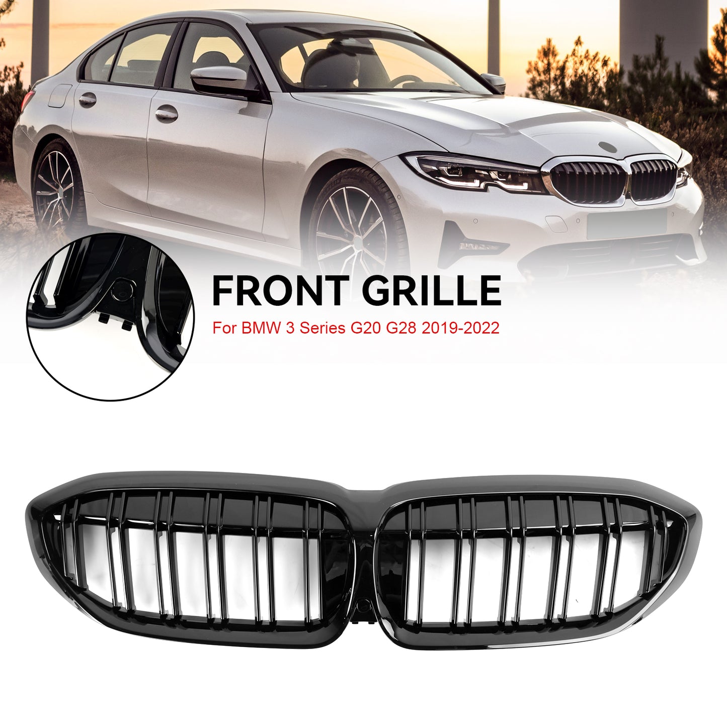 2019-2022 BMW 3 Series G20 Black Dual Slat Kidney Grille Grill 51138072085