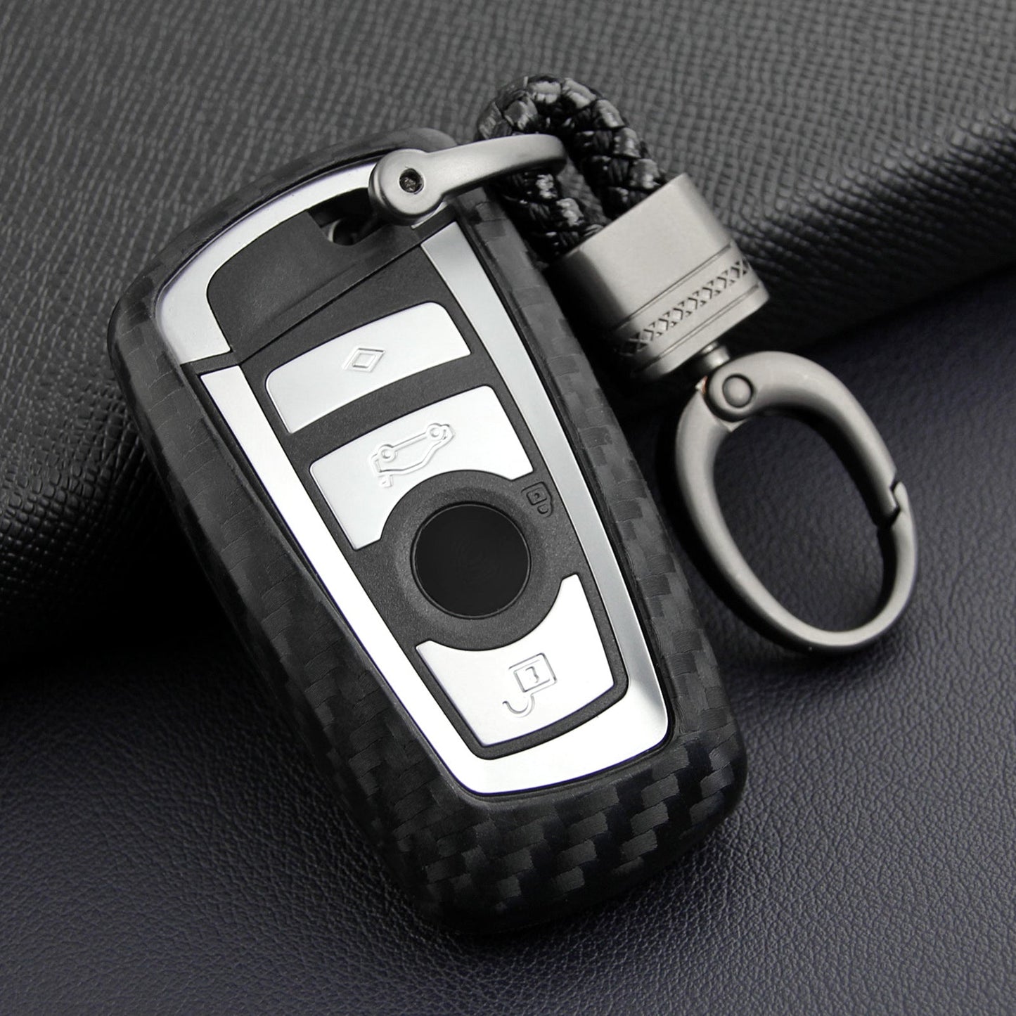 Leather Silicone Car Key Case Cover With Buckle For BMW Square