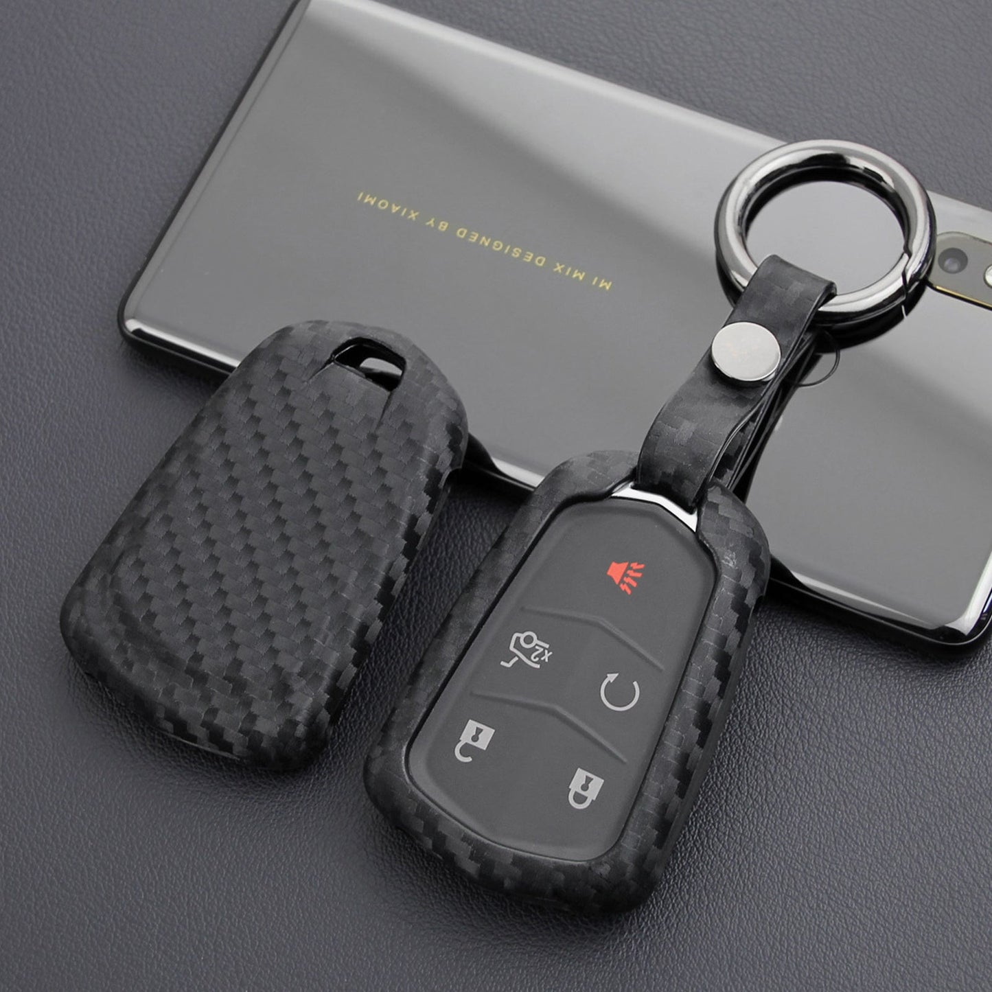 Leather Silicone Car Key Case Cover With Buckle For Cadillac