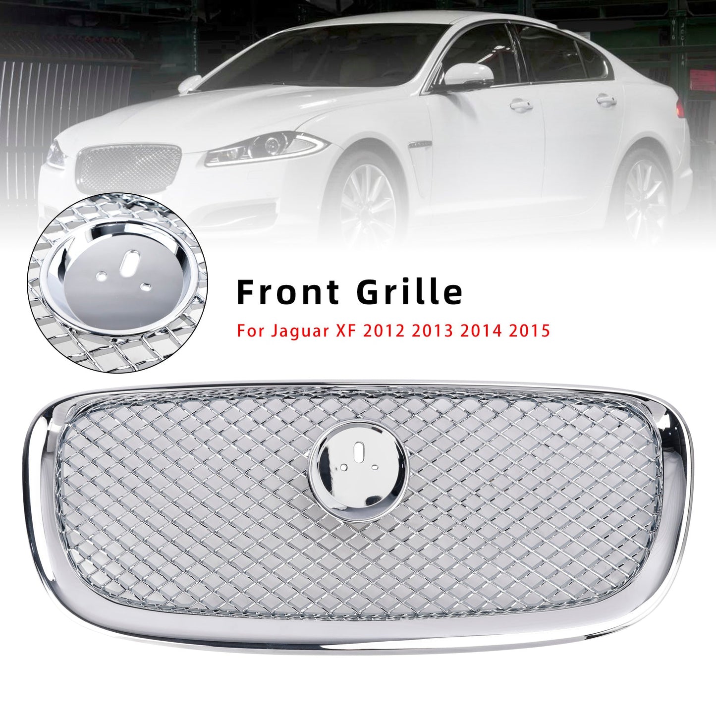 2012-2015 Jaguar XF XF-R Style Front Bumper Grill Grille Chrome