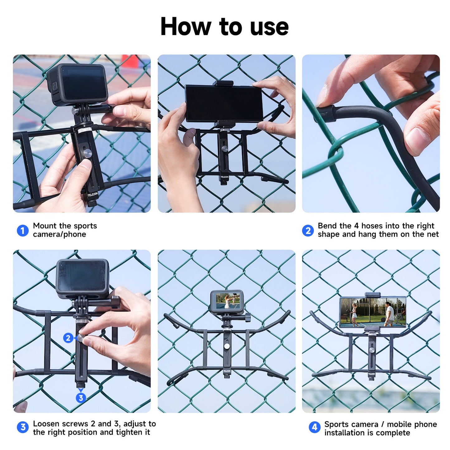 Baseball Tennis Live Broadcast Hanging Net Bracket Stand for GoPro DJI Action4